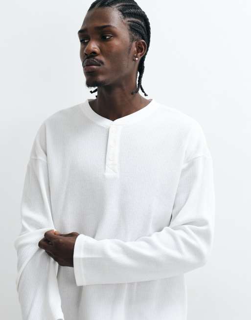 Cotton On relaxed fit textured henley long sleeve top in white waffle, 2 of 5