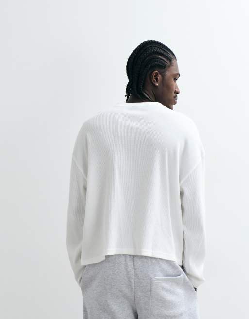 Cotton On relaxed fit textured henley long sleeve top in white waffle, 4 of 5
