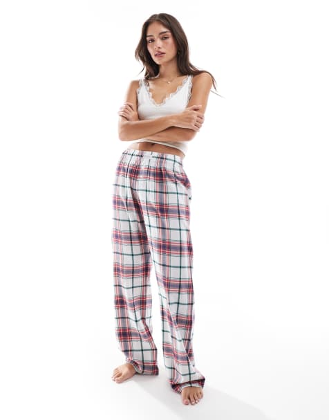 Cotton On relaxed flannel pajama bottoms in red black check - view 1