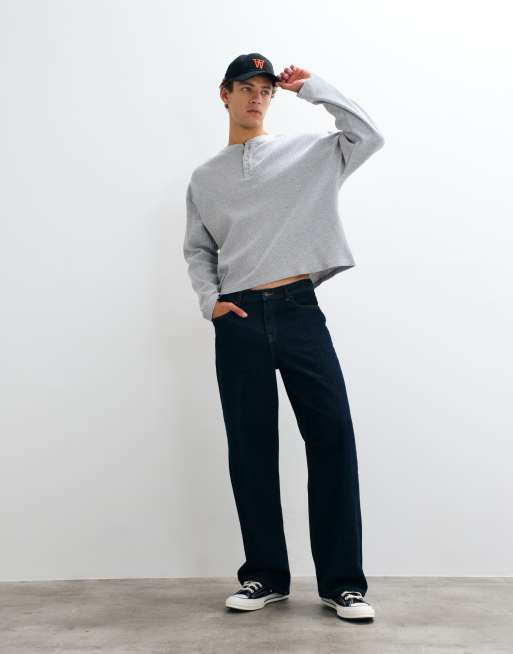 Cotton On relaxed fot textured henley long sleeve in grey marle waffle, 2 of 5