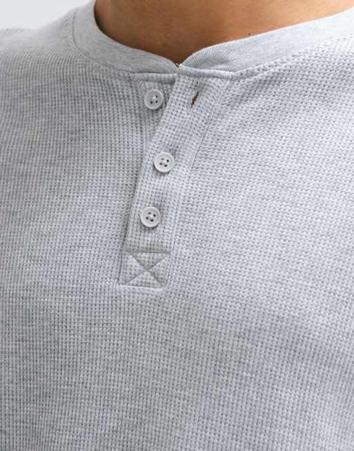 Cotton On relaxed fot textured henley long sleeve in grey marle waffle, 3 of 5