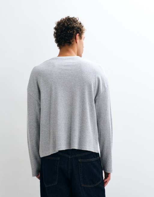 Cotton On relaxed fot textured henley long sleeve in grey marle waffle, 5 of 5