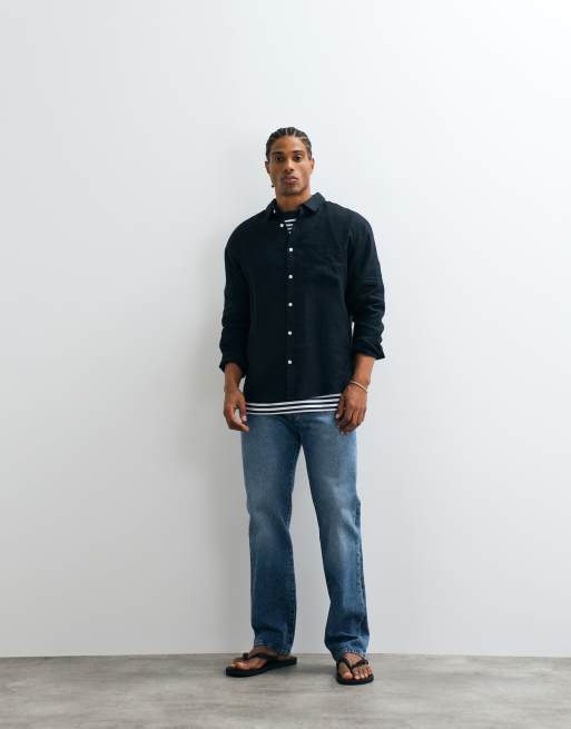 Cotton On relaxed linen long sleeve shirt in black, 2 of 5