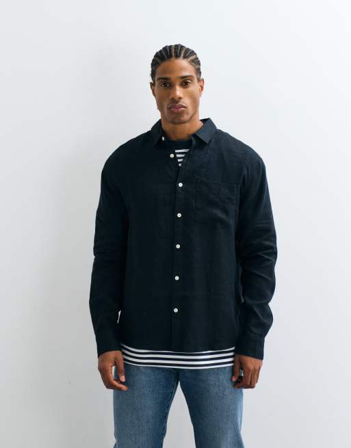 Cotton On relaxed linen long sleeve shirt in black, 3 of 5