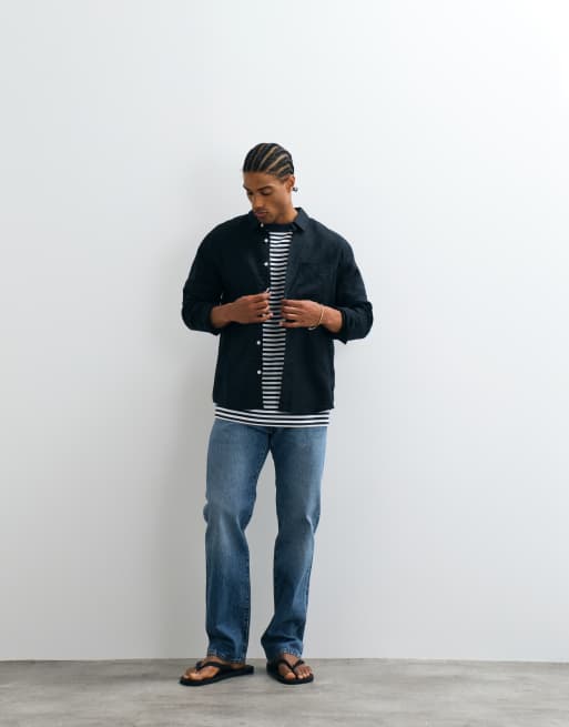Cotton On relaxed linen long sleeve shirt in black, 4 of 5