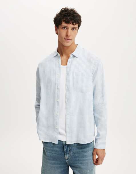 Cotton On Relaxed linen long sleeve shirt in blue - view 1
