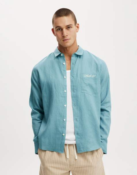 Cotton On Relaxed linen long sleeve shirt in green - view 1