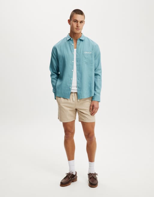 Cotton On Relaxed linen long sleeve shirt in green, 2 of 4