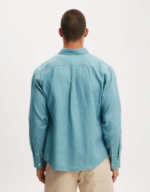Cotton On Relaxed linen long sleeve shirt in green, 3 of 4