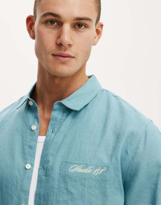 Cotton On Relaxed linen long sleeve shirt in green, 4 of 4