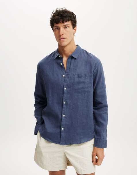 Cotton On Relaxed linen long sleeve shirt in navy