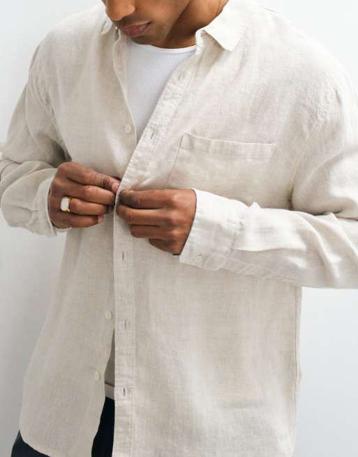 Cotton On relaxed linen long sleeve shirt in oatmeal, 4 of 5
