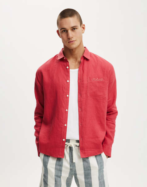 Cotton On Relaxed linen long sleeve shirt in red - view 1