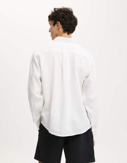 Cotton On Relaxed linen long sleeve shirt in white, 4 of 4