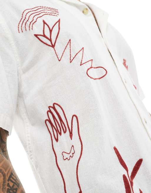 Cotton On relaxed linen mix camp collar shirt with doodle