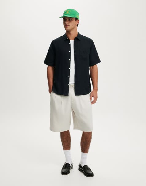 Cotton On Relaxed linen short sleeve shirt in black - view 1