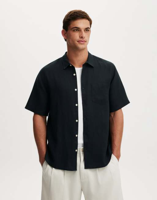 Cotton On Relaxed linen short sleeve shirt in black, 2 of 4