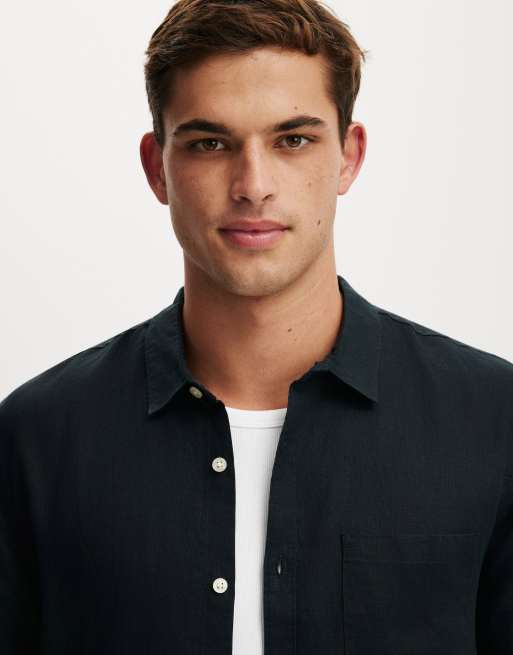 Cotton On Relaxed linen short sleeve shirt in black, 3 of 4