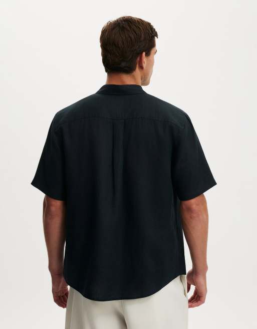 Cotton On Relaxed linen short sleeve shirt in black, 4 of 4