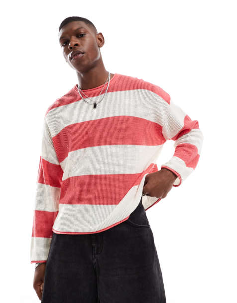 Cotton On relaxed long sleeve knit jumper in coral stripe - view 1