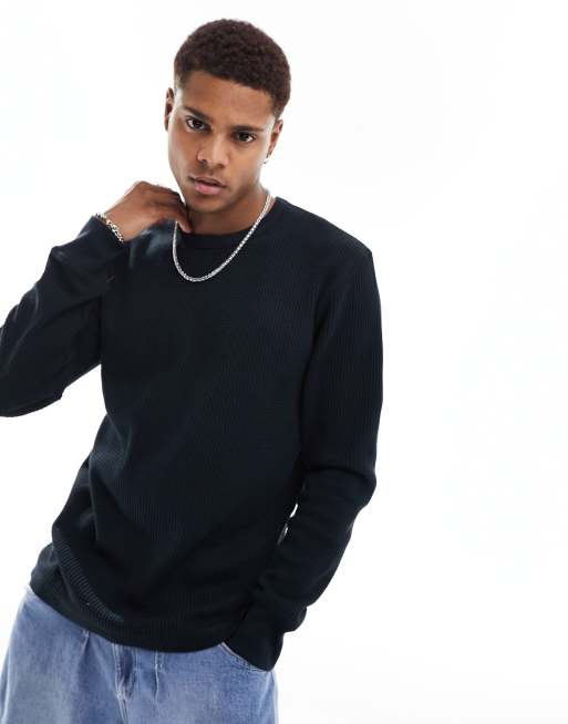 Cotton On relaxed long sleeve t-shirt in black waffle 