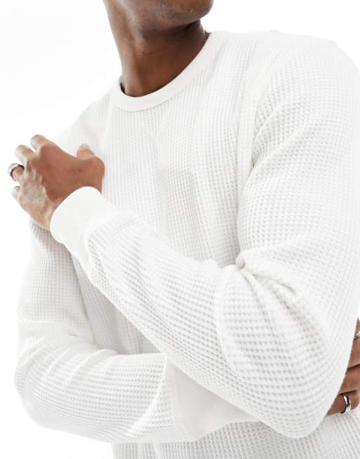 Cotton On relaxed long sleeve T-shirt in white waffle with contrast seam , 2 of 4