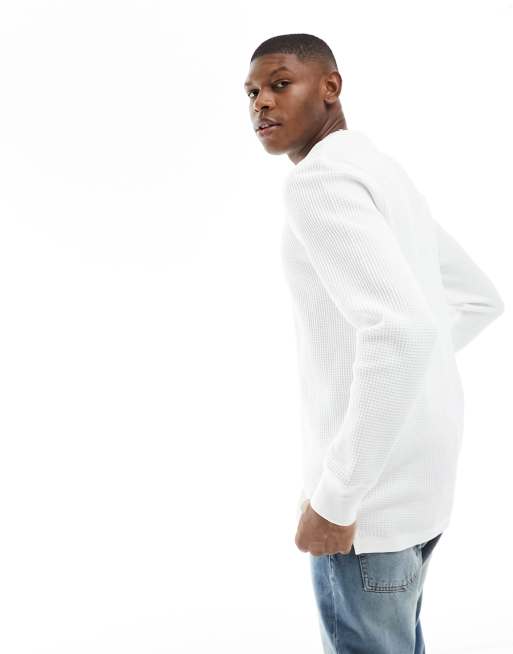Cotton On relaxed long sleeve T-shirt in white waffle with contrast seam , 4 of 4
