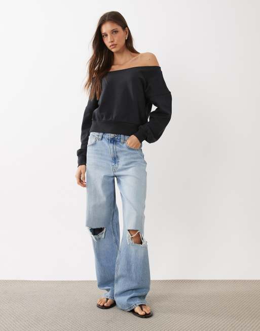 Cotton On relaxed off shoulder sweatshirt in asphalt black, 2 of 4