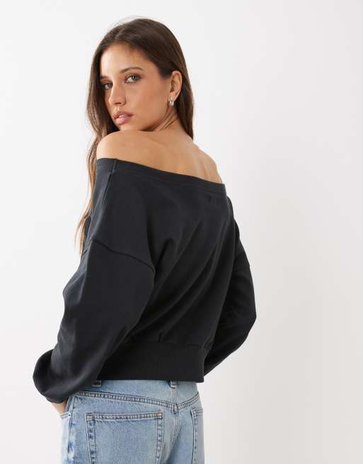 Cotton On relaxed off shoulder sweatshirt in asphalt black, 4 of 4