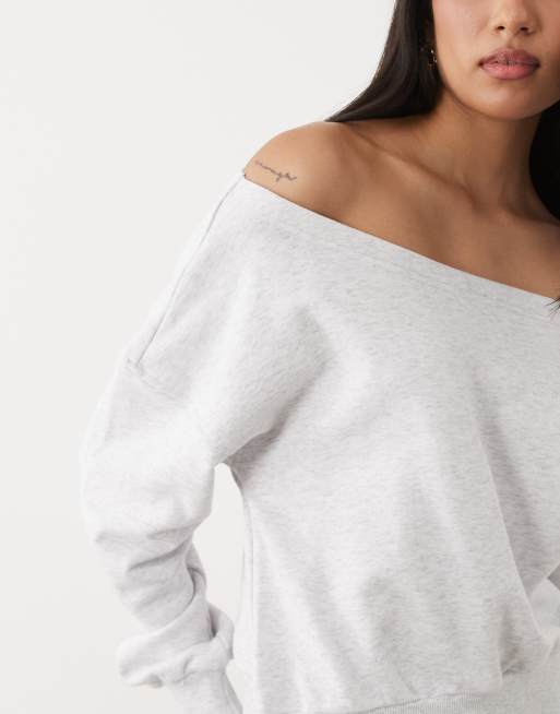 Cotton On relaxed off shoulder sweatshirt in grey marle, 3 of 4