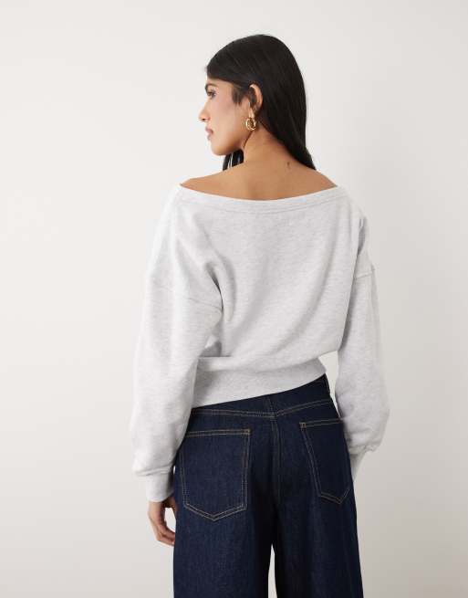 Cotton On relaxed off shoulder sweatshirt in grey marle, 4 of 4