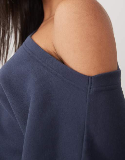 Cotton On relaxed off the shoulder sweatshirt in navy, 3 of 4