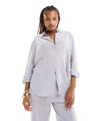 Cotton:on Cotton On Relaxed Oversized Shirt In Striped Linen Mix-multi In Blue