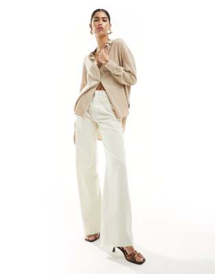 Cotton:on Cotton On Relaxed Oversized Shirt In Taupe Linen Mix-neutral