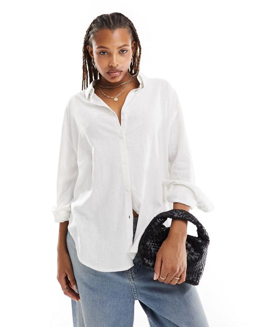 Cotton On relaxed oversized shirt in white linen 