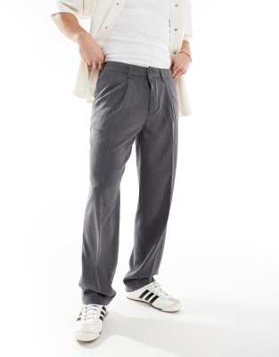 Cotton:On Cotton On relaxed pleated smart trousers in charcoal-Grey