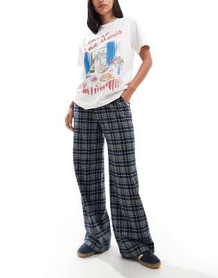 Cotton:On Cotton On relaxed straight leg check pants in blue