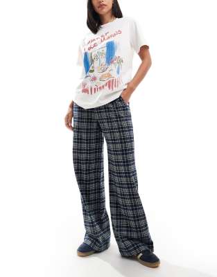 Cotton On Cotton On relaxed straight leg check trousers in blue
