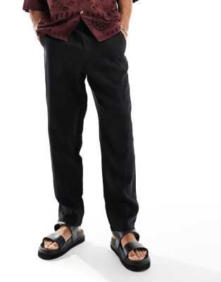 Cotton On relaxed straight leg linen pants in black 10790₽