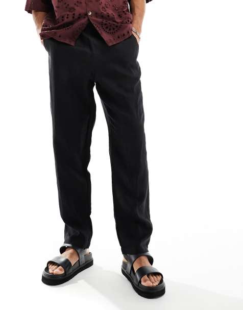 Cotton On relaxed straight leg linen trousers in black - view 1