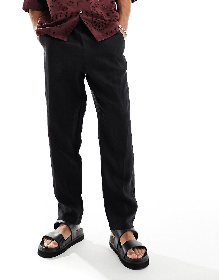 Cotton On relaxed straight leg linen trousers in black