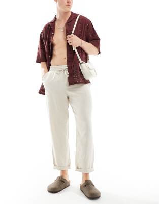 Cotton:On Cotton On relaxed straight leg linen trousers in oatmeal-White