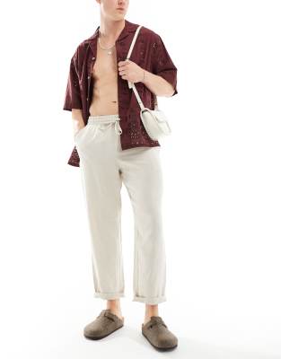 Cotton On relaxed straight leg linen trousers in oatmeal-White