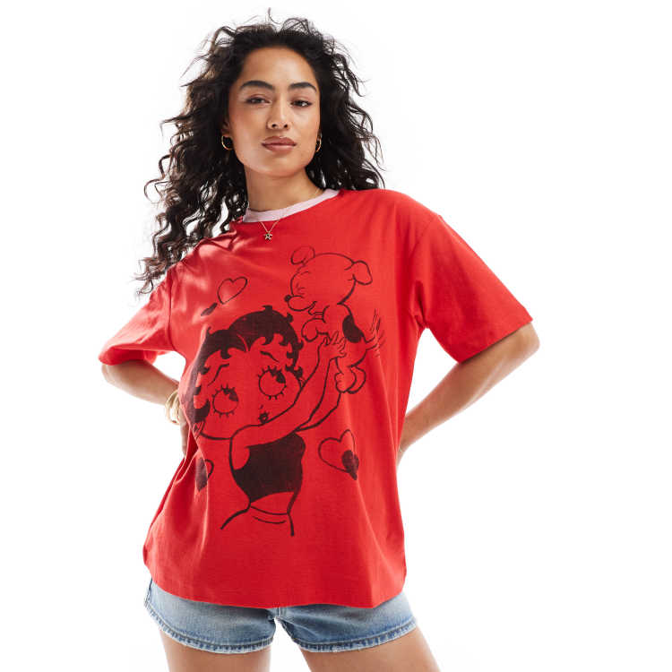 Tシャツ・カットソー ULKIN CANVAS Betty Boop Days Raglan Short Sleeve T-Shirt Red MUSINSA | ULKIN CANVAS Betty Boop Days Raglan Short Sleeve T