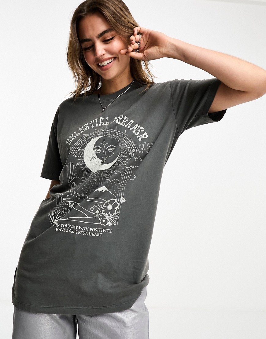 Cotton On relaxed t-shirt with celestial print in navy