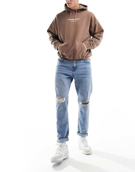 Cotton On relaxed tapered jeans in surf blue ripped denim