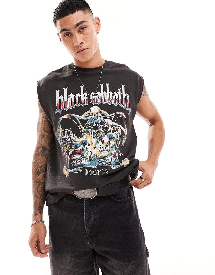 Cotton On relaxed vest with Black Sabbath graphic in washed black