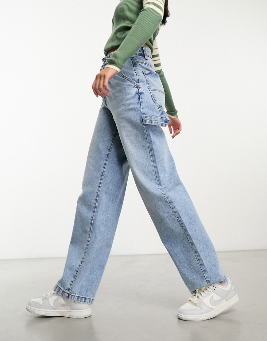 Cotton On relaxed wide leg jean in light wash denim-Blue