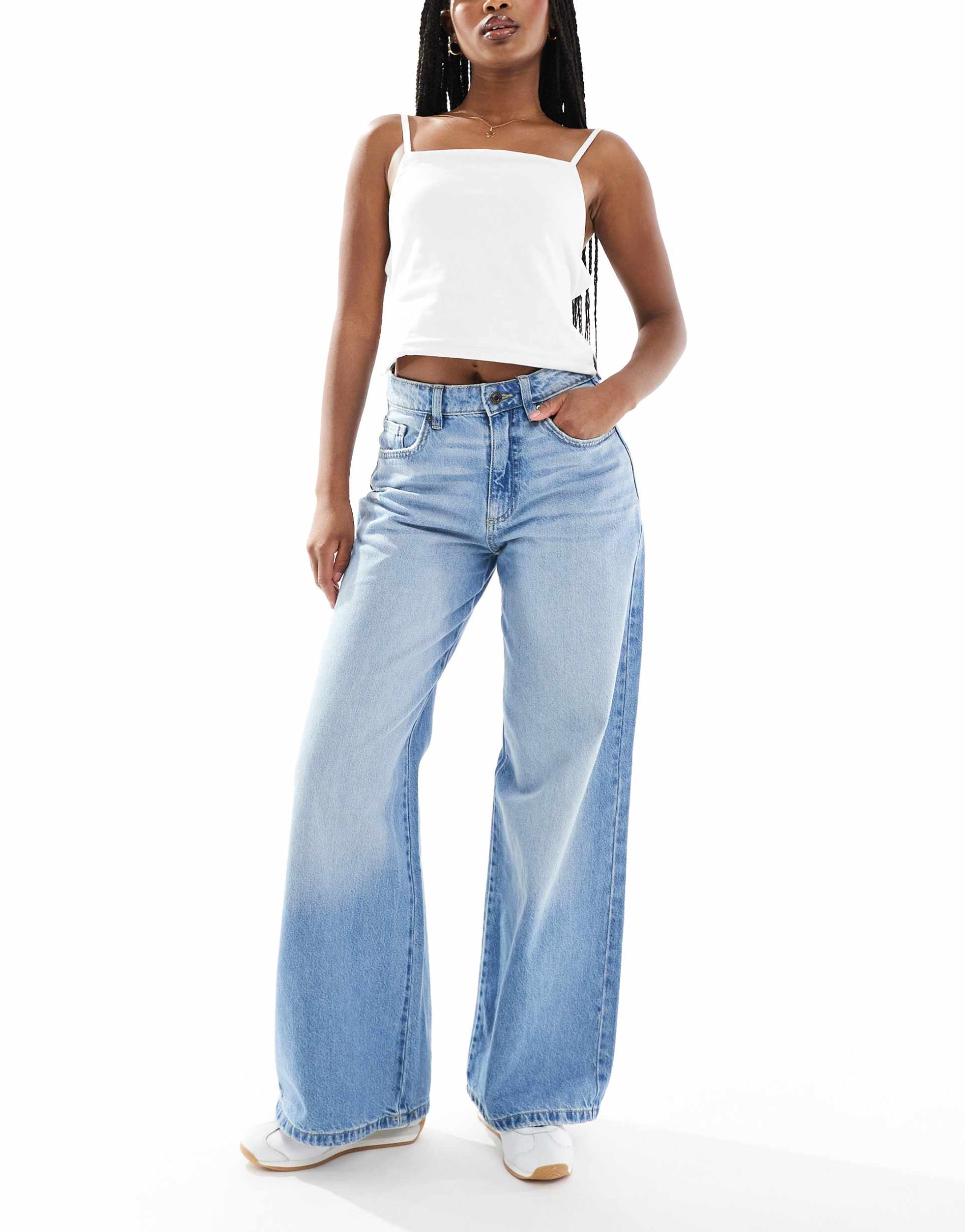 cotton on relaxed wide leg jeans in breeze blue
