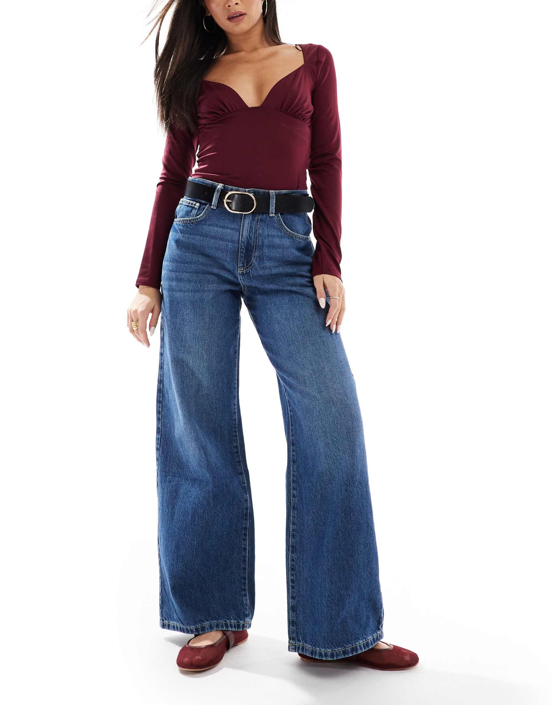 cotton on relaxed wide leg jeans in pure blue